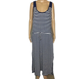 Women's 2X Lauren Ralph Lauren Navy Blue Stripe Sleeveless Maxi Dress